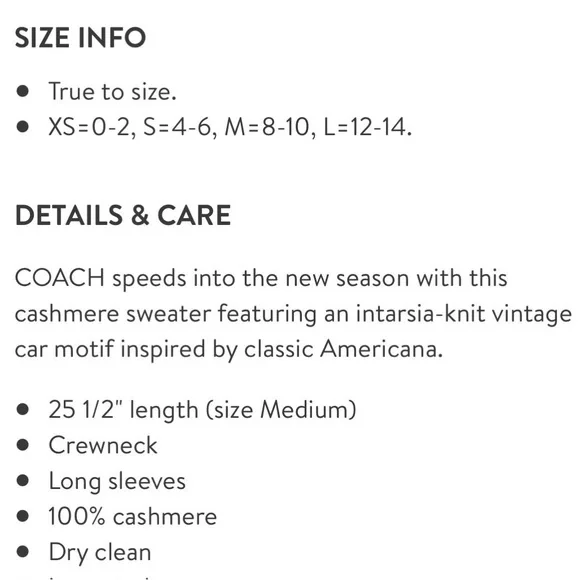 Coach 1941 Red Intarsia Sweater M 100% Cashmere Vintage Car Rare HTF NWOT NEW - Picture 15 of 16